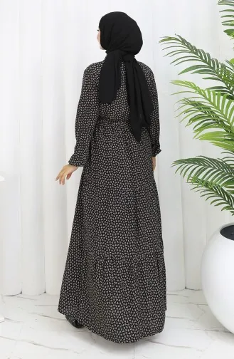 Half Buttoned Dress With Pleated Waist 0110-04 Black 0110-04