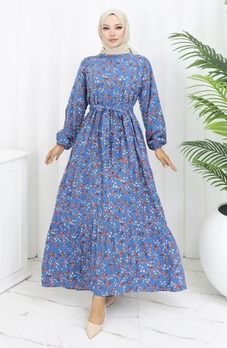Viskose Kleid Mit Blumenmuster 0113-01 Blau 0113-01