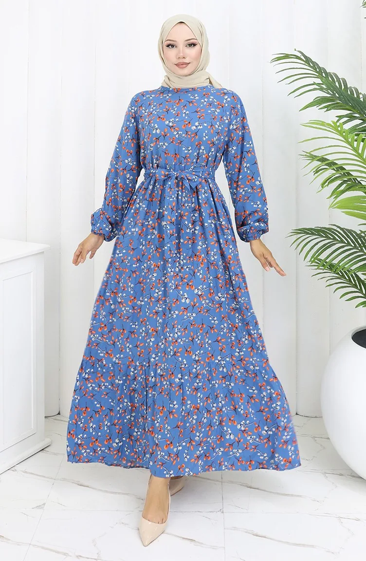 Viskose Kleid Mit Blumenmuster 0113-01 Blau 0113-01
