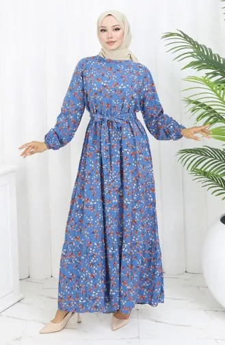 Viskose Kleid Mit Blumenmuster 0113-01 Blau 0113-01