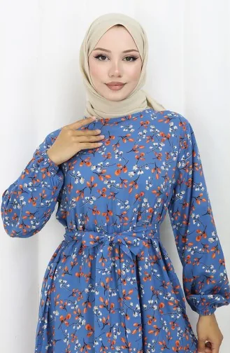 Viskose Kleid Mit Blumenmuster 0113-01 Blau 0113-01