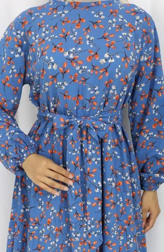 Viskose Kleid Mit Blumenmuster 0113-01 Blau 0113-01