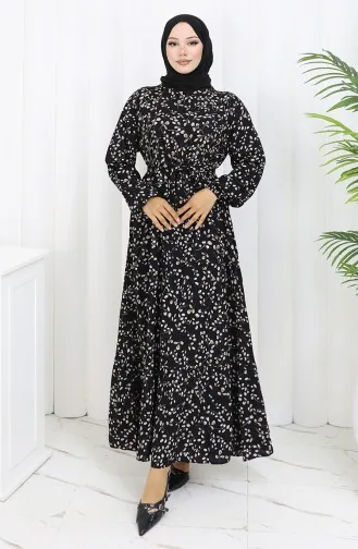 Viskose Kleid Mit Blumenmuster 0113-02 Schwarz 0113-02