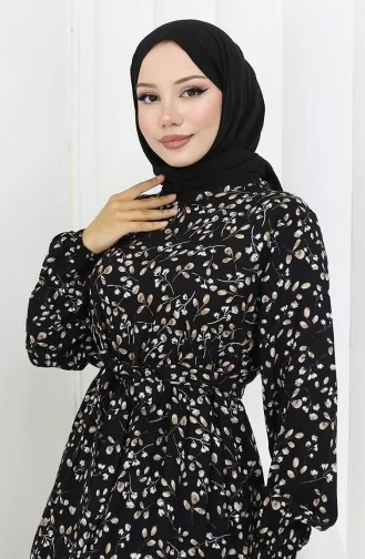 Viskose Kleid Mit Blumenmuster 0113-02 Schwarz 0113-02