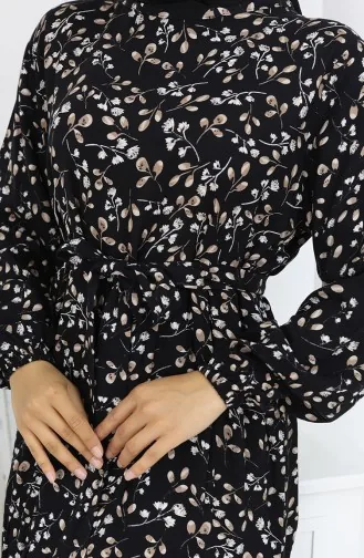 Viskose Kleid Mit Blumenmuster 0113-02 Schwarz 0113-02