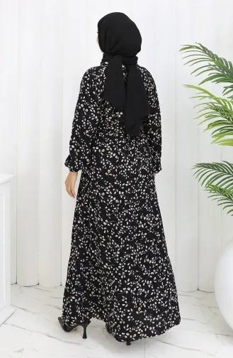 Viskose Kleid Mit Blumenmuster 0113-02 Schwarz 0113-02