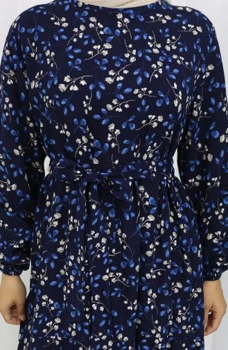 Viskose Kleid Mit Blumenmuster 0113-03 Dunkelblau 0113-03