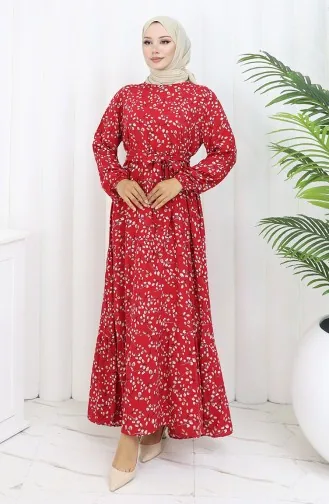 Viskose Kleid Mit Blumenmuster 0113-04 Rot 0113-04