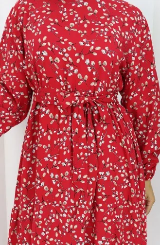 Viskose Kleid Mit Blumenmuster 0113-04 Rot 0113-04