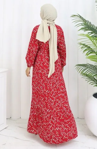 Viskose Kleid Mit Blumenmuster 0113-04 Rot 0113-04