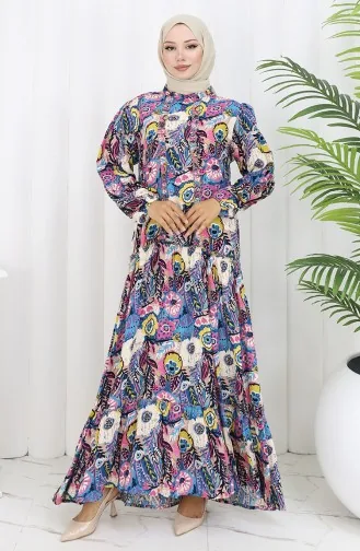 Viskose Stoff Plissee Kleid 2094-03 Dunkelblau 2094-03