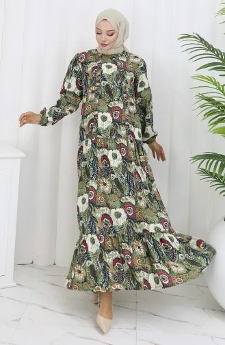 Viscose Fabric Pleated Dress 2094-05 Khaki 2094-05