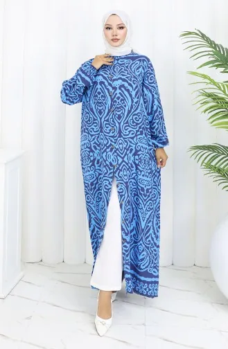 Viskose Kleid Mit Knöpfen 2095-01 Blau 2095-01