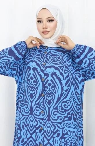 Viskose Kleid Mit Knöpfen 2095-01 Blau 2095-01