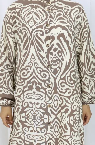 Boydan Düğmeli Viskon Elbise 2095-02 Kahverengi