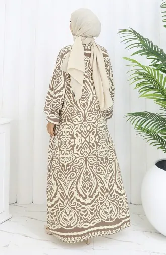 Boydan Düğmeli Viskon Elbise 2095-02 Kahverengi