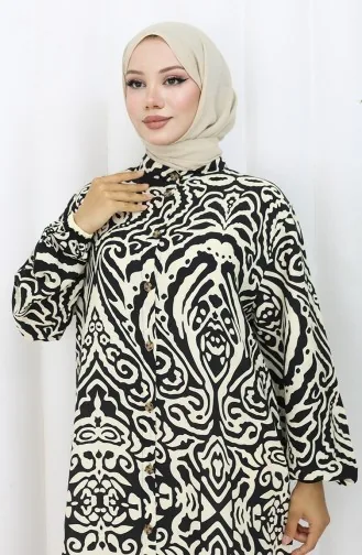 Viskose Kleid Mit Knöpfen 2095-06 Schwarz 2095-06