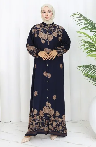 Buttoned Viscose Dress 2096-01 Navy Blue 2096-01