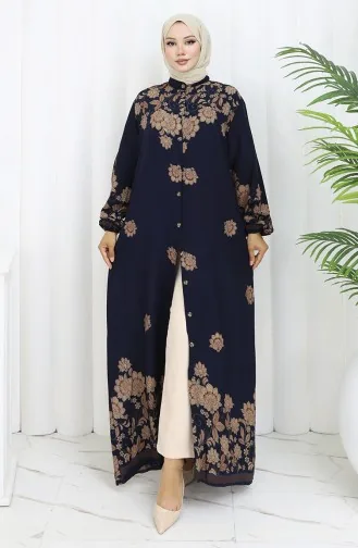 Buttoned Viscose Dress 2096-01 Navy Blue 2096-01