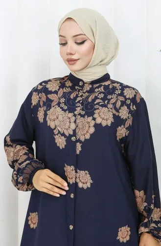 Buttoned Viscose Dress 2096-01 Navy Blue 2096-01