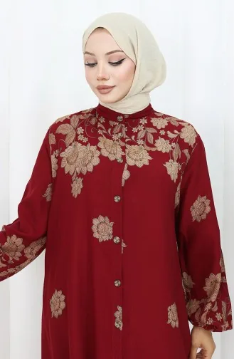 Buttoned Viscose Dress 2096-03 Claret Red 2096-03