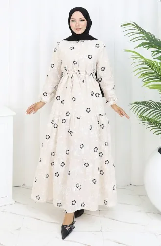 Robe En Lin à Demi-boutonnage 2097-01 Beige Noir 2097-01
