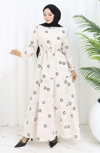 Robe En Lin à Demi-boutonnage 2097-01 Beige Noir 2097-01