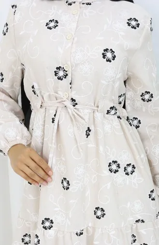 Robe En Lin à Demi-boutonnage 2097-01 Beige Noir 2097-01