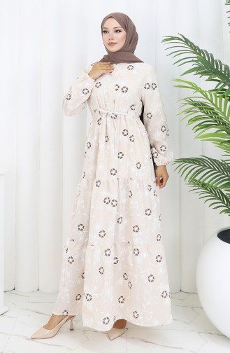 Beige Hijab Kleider 2097-02