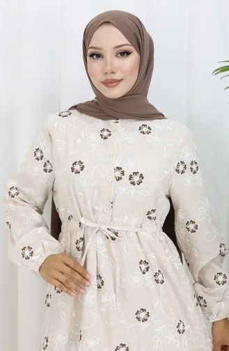 Robe En Lin à Demi-boutonnage 2097-02 Beige Marron 2097-02