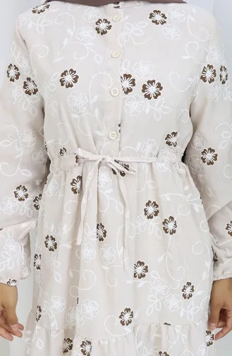 Robe En Lin à Demi-boutonnage 2097-02 Beige Marron 2097-02