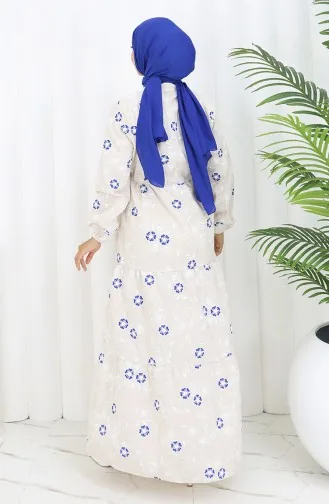 Halfgeknoopte Linnen Jurk 2097-05 Beige Marineblauw 2097-05