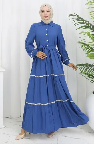 Robe Ceinturée à Demi-bouton 2098-02 Indigo 2098-02