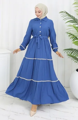 Robe Ceinturée à Demi-bouton 2098-02 Indigo 2098-02