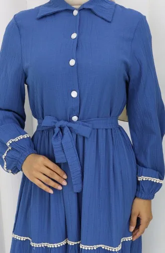 Robe Ceinturée à Demi-bouton 2098-02 Indigo 2098-02