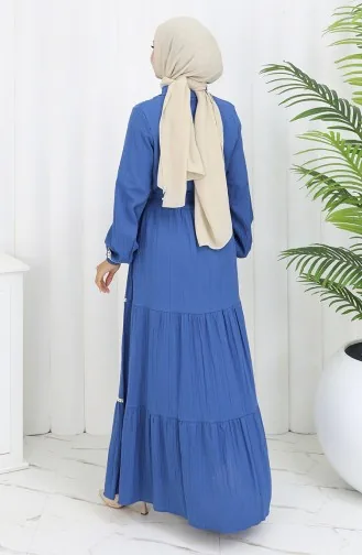 Robe Ceinturée à Demi-bouton 2098-02 Indigo 2098-02