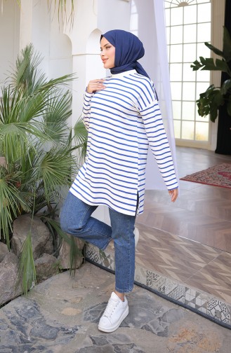 Çizgili Spor Tunik 71295-04 Saks