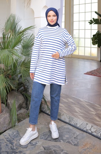 Çizgili Spor Tunik 71295-04 Saks