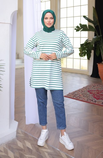 Çizgili Spor Tunik 71295-07 Yeşil