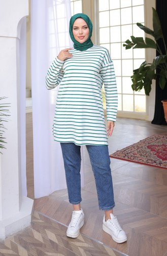 Çizgili Spor Tunik 71295-07 Yeşil