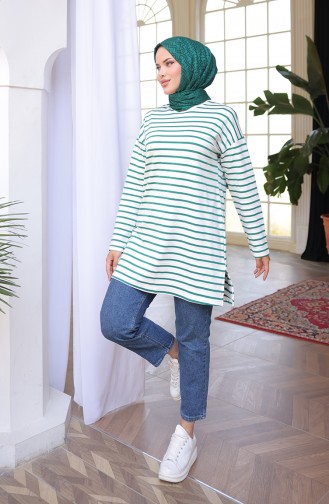 Çizgili Spor Tunik 71295-07 Yeşil