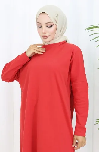 Rahat Kesim Cotton Sade Tunik 8757-01 Kırmızı