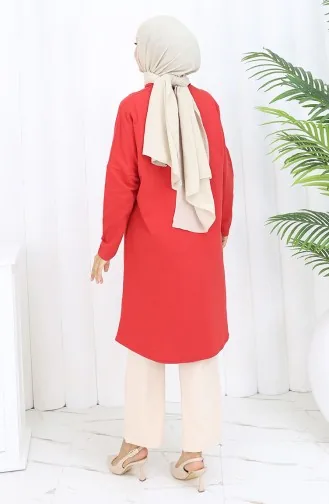 Rahat Kesim Cotton Sade Tunik 8757-01 Kırmızı