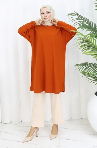 Tunique Unie En Coton Coupe Décontractée 8757-03 Brique 8757-03