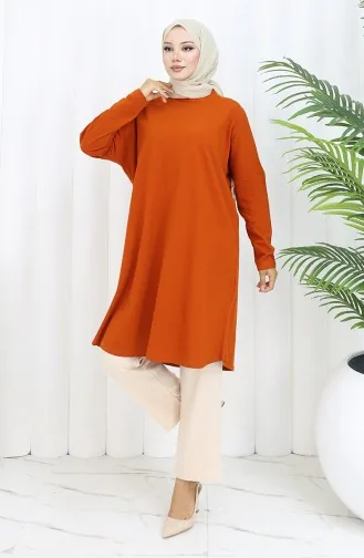 Tunique Unie En Coton Coupe Décontractée 8757-03 Brique 8757-03