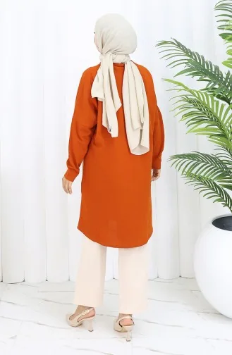 Tunique Unie En Coton Coupe Décontractée 8757-03 Brique 8757-03