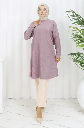 تونيك قطني سادة بقصّة مريحة 8757-05 لون أرجواني فاتح 8757-05