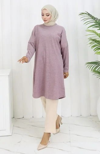 تونيك قطني سادة بقصّة مريحة 8757-05 لون أرجواني فاتح 8757-05