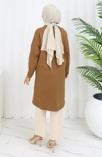 تونيك قطني سادة بقصّة مريحة 8757-06 لون قهوة حليبية 8757-06