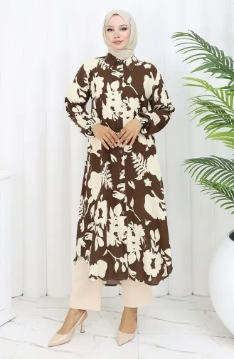 Buttoned Long Tunic 0111-01 Brown 0111-01
